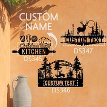 1 件定制厨房金属标牌、厨房标牌鹿地址标牌、厨房墙壁艺术、厨房装饰、个性化室内厨房标牌名称、厨房墙壁挂件