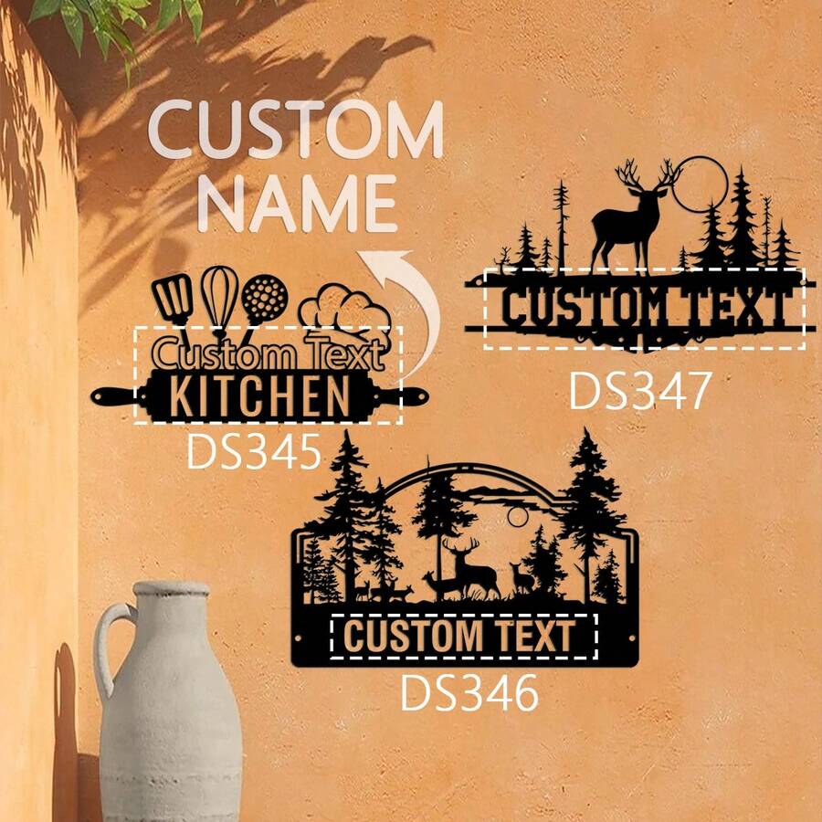 1 件定制厨房金属标牌、厨房标牌鹿地址标牌、厨房墙壁艺术、厨房装饰、个性化室内厨房标牌名称、厨房墙壁挂件