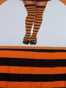7/8 Fancy Dress Party Colorful Striped Adult Youth Socks - Orange - View 2