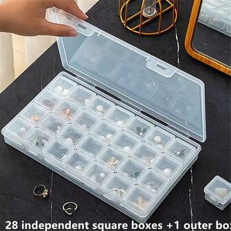 1 st fast förvaringslåda med hög genomskinlighet med 28 fack, lämplig för förvaring av diamanter, pärlor och andra smycken. Bekväm design, perfekt presentförpackning för mamma, vänner, lärare, klasskamrater och bröllop, en rolig present.