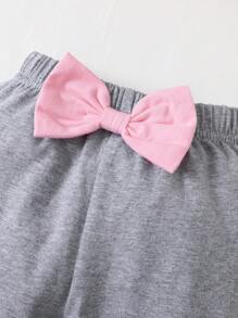 3pcs Baby Girl Fashion Headband, Top And Leggings Outfit