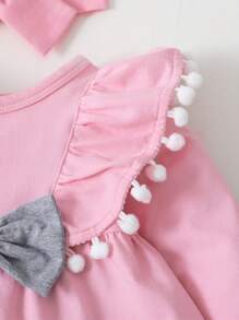 3pcs Baby Girl Fashion Headband, Top And Leggings Outfit