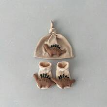 1 conjunto Gorro de Bebê Recém-Nascido com Impressão Fofa de Dinossauro, Combo de Meias, Primavera Outono
