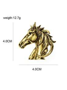 1 pieza Broche Vintage Retro de cabeza de caballo de metal dorado, Pasador de solapa de estilo europeo y estadounidense unisex con diseño de animal