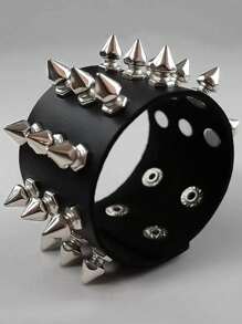 Pulseira Gótica Harajuku Lolita para Cosplay Feminino, Pulseira de Couro Punk Rock Rebite Rebitado Legal Unissex, Joia de Mão Gótica para Roupas de Festa de Mulheres e Meninas