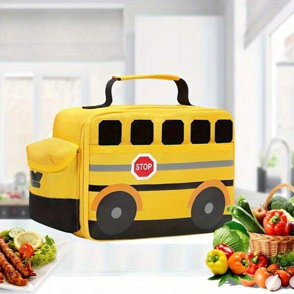 1PC Yellow School Bus Lunch Box Bag For Back To School Girls Boys Insulated Lunch Bags Reusable Lunch Cooler Tote For Women Work Travel Pinic,Back To School