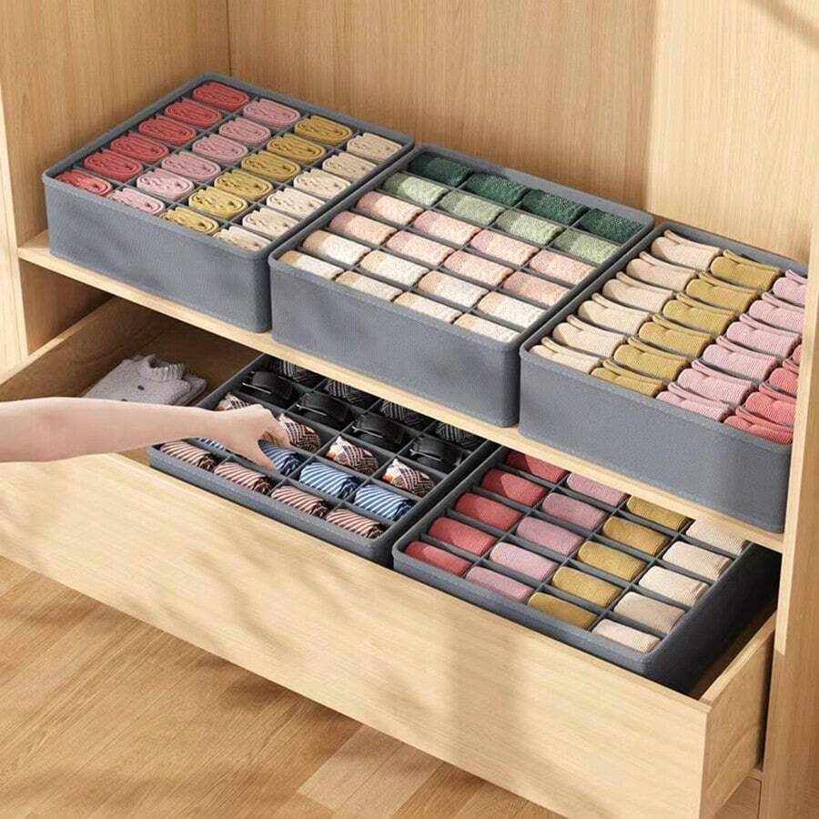 1 件无纺布多隔层内衣、袜子、领带收纳盒，灰色/米色/深灰色/黑色，家用衣柜抽屉整理器装饰品秋季装饰节日装饰房间装饰家居装饰秋季装饰卧室装饰
