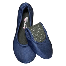 50 PARES/PAQUETE PANTUFLAS FOLDING FLATS "AZUL MARINO SATINADO" PARA BODA XV AÑOS EVENTOS RECUERDOS "FUERA TACONES BAILAR" SAT1 BASIC - Azul Marino - Ver 1
