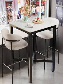 Square Kitchen Bar Table Counter Breakfast Dining Table Black Coffee Table Metal Legs With Footrest For Kitchen Dining Room Patio - White - View 3