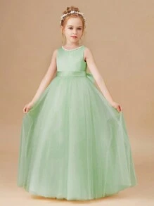Vestido de fiesta de niña preadolescente verde menta con lazo 3D hecho a mano con cuentas, vestido de princesa adecuado para fiestas de cumpleaños, bailes de graduación, niña de las flores, dama de honor, fiestas escolares, bailes, celebraciones festivas - verde menta - Ver 5