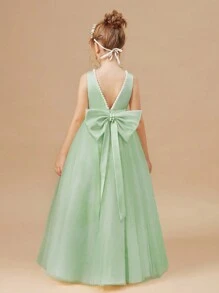 Vestido de fiesta de niña preadolescente verde menta con lazo 3D hecho a mano con cuentas, vestido de princesa adecuado para fiestas de cumpleaños, bailes de graduación, niña de las flores, dama de honor, fiestas escolares, bailes, celebraciones festivas - verde menta - Ver 2