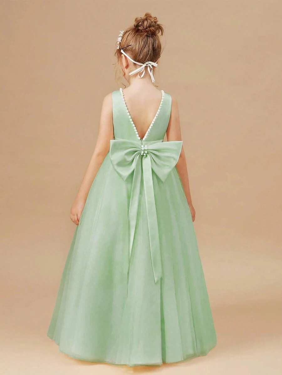 Vestido de fiesta de niña preadolescente verde menta con lazo 3D hecho a mano con cuentas, vestido de princesa adecuado para fiestas de cumpleaños, bailes de graduación, niña de las flores, dama de honor, fiestas escolares, bailes, celebraciones festivas