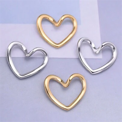 5 piezas de dijes con forma de corazón abierto de acero inoxidable en oro y plata, minimalistas, para hacer collares, pulseras y aretes de bricolaje para San Valentín