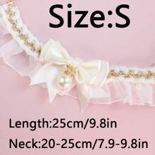 1 件白色蕾丝蝴蝶结和珍珠宠物项链，适合猫狗，日常佩戴 - 白色 - 查看 16