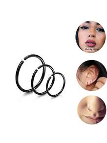 1 Set Of 6mm, 8mm, 10mm 3pcs Stainless Steel Nose Rings, Body Piercing Jewelry, Small Nose Piercing Earring, Micro Nose Septum Spiral Cartilage Hoop Earrings