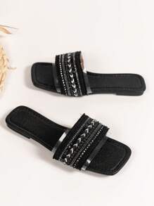 Dép đế bằng quai Bohemian dáng rộng cho nữ, màu đen, đi nghỉ hè - màu đen - Xem 4