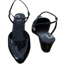 Women's Mule Heel Sandals Pointed Toe Thick Heel Patent Leather - Negro - Ver 3