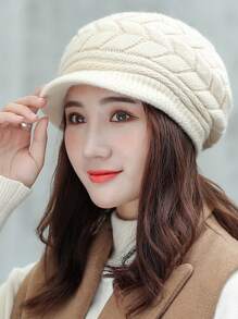 Polyester Baskenmütze für Damen, lässig, elegant, vintage und warm gestrickt, für den Winter