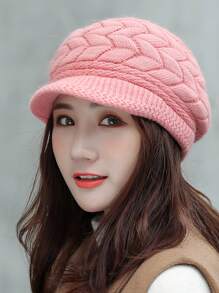 Polyester Baskenmütze für Damen, lässig, elegant, vintage und warm gestrickt, für den Winter