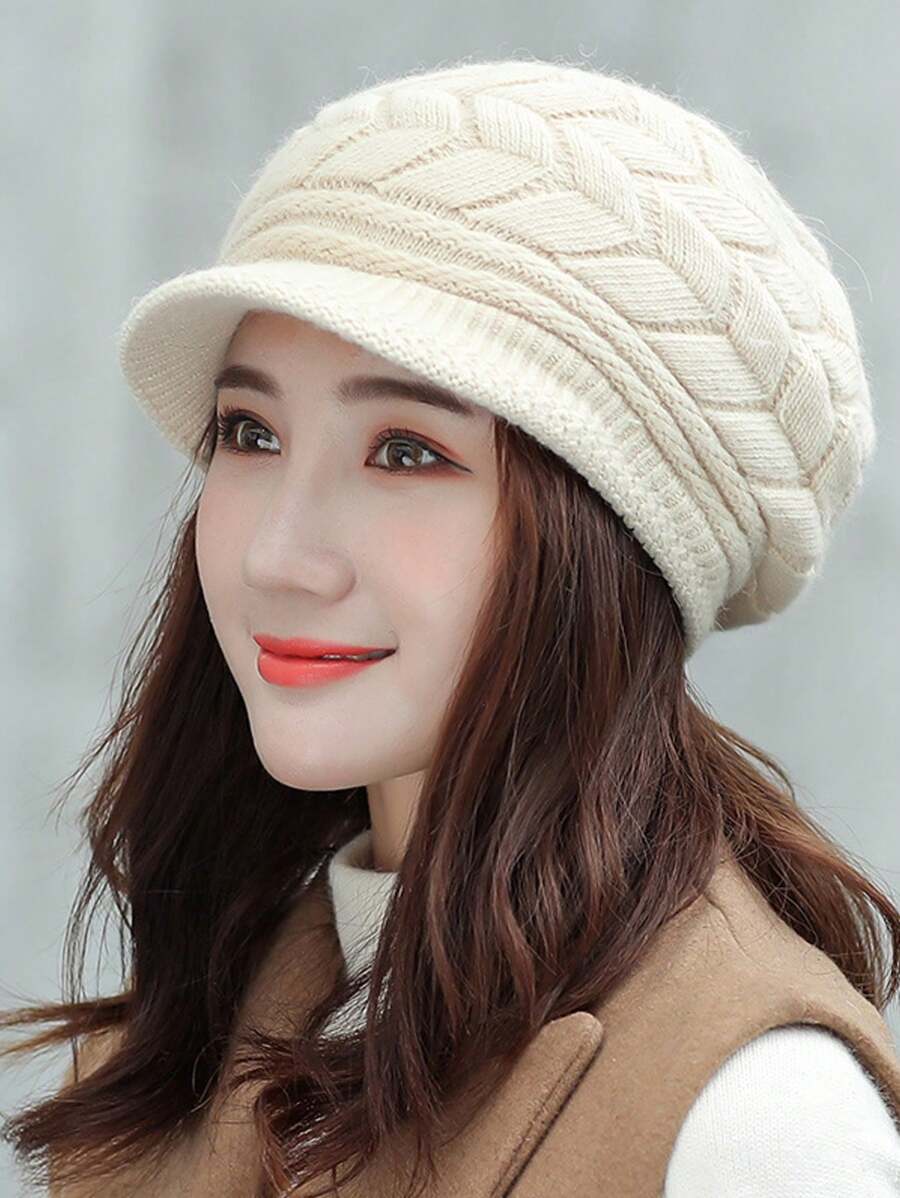Polyester Baskenmütze für Damen, lässig, elegant, vintage und warm gestrickt, für den Winter
