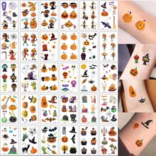 10 szt. Wodoodpornych tymczasowych naklejek z tatuażami, trwałych Halloweenowych motywów kreskówkowych dyni i wzorów na twarz, ramię, plecy, nogi Body Art
