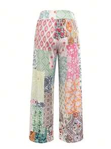  Fashionable! 2025 Spring/Summer Women's Bohemian Floral Loose Pants - Ditsy Print Patchwork High-Waisted Elasticated Stretchy Nylon Wide-Legged Palace Beach Yoga Comfortable Pants