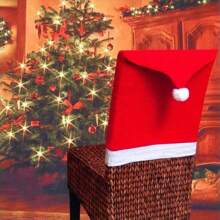 1pc Christmas Red Decorative Chair Cover, For Holiday Decoration,Christmas