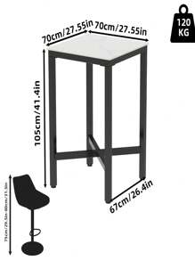 Square Kitchen Bar Table Counter Breakfast Dining Table Black Coffee Table Metal Legs With Footrest For Kitchen Dining Room Patio - White - View 7