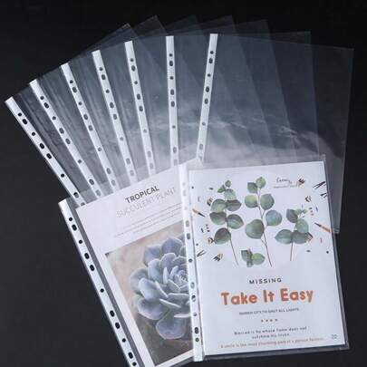 100 件 A4 透明塑料套 11 孔活页夹保护套替换文件夹办公用品返校、返校、学校用品