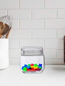 Square Airtight Pot Glass Lid Sophisticated Design Multipurpose Groceries 880ml - 無色 - 查看 2