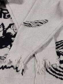 ANDREILEE 男士高级街头风开衫，做旧长袖纽扣休闲毛衣 - 灰色 - 查看 9