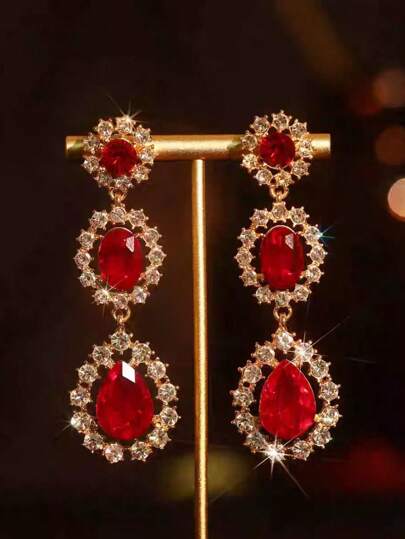 1 par de pendientes de cristal de vidrio de alta calidad, pendientes largos de moda con diamantes completos, pendientes navideños festivos para mujeres