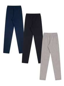 Kit 3 Warm Plush Winter Flannel Children's Leggings - 彩色 - 查看 1