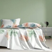 1pc Minimalist Modern Blurry Leaf Print Flannel Bedsheet, Bedroom Printed Bedding (Pillow Case Not Included) - Multicolor - View 1