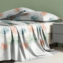 1pc Minimalist Modern Blurry Leaf Print Flannel Bedsheet, Bedroom Printed Bedding (Pillow Case Not Included) - Multicolor - View 6