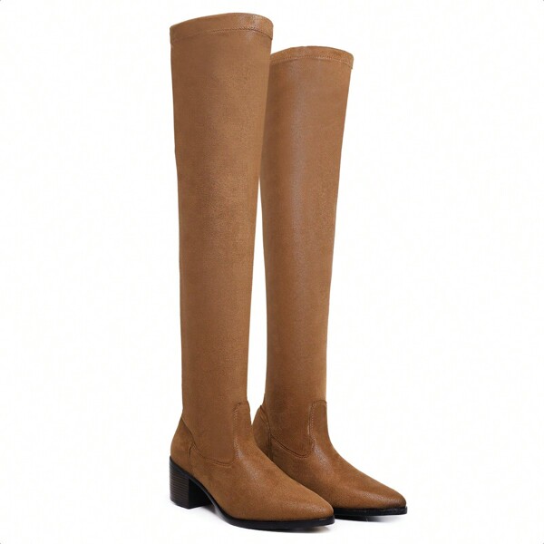 Bota Over Camurça Sued The Knee Bico Fino - 813 confortável elegante bota marrom