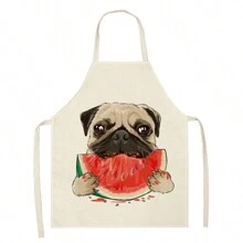 1 件装狗、鹿、浣熊 3D 图案亚麻围裙，适用于厨房、烹饪、家居使用 - 彩色 - 查看 15