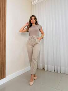 Fleur D'hiver Mode Straight Tailor Dress Pants - Grey - View 2