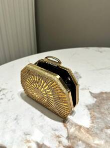 1pc Gold Luxury Glitz Rhinestone Decor Mini Clutch Bag, Chic Metal Chain Shoulder Strap Evening Bag, Elegant Handbag Suitable For Formal Events, Party, Wedding, Gift For Women