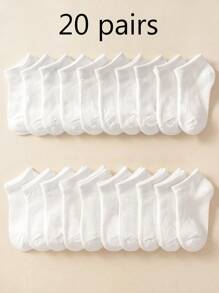 30 Pairs Children's Solid Color Classic Casual Sports Socks, Comfortable & Breathable & Suitable For Daily Wear And Back To School Season - Black - View 21