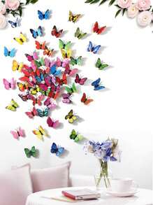 15/30/60/200 pièces Papillons 3D réalistes de couleurs aléatoires, à double face adhésive, décoration murale pour salon, chambre à coucher, luminaire, décoration de maison, décoration de fête d'anniversaire et de festival, autocollants, décalcomanie murale, décalcomanie vinyle pour décorations de maison, articles de décoration de printemps pour rafraîchir votre maison, autocollants de décoration Rama, cadeaux de remise des diplômes