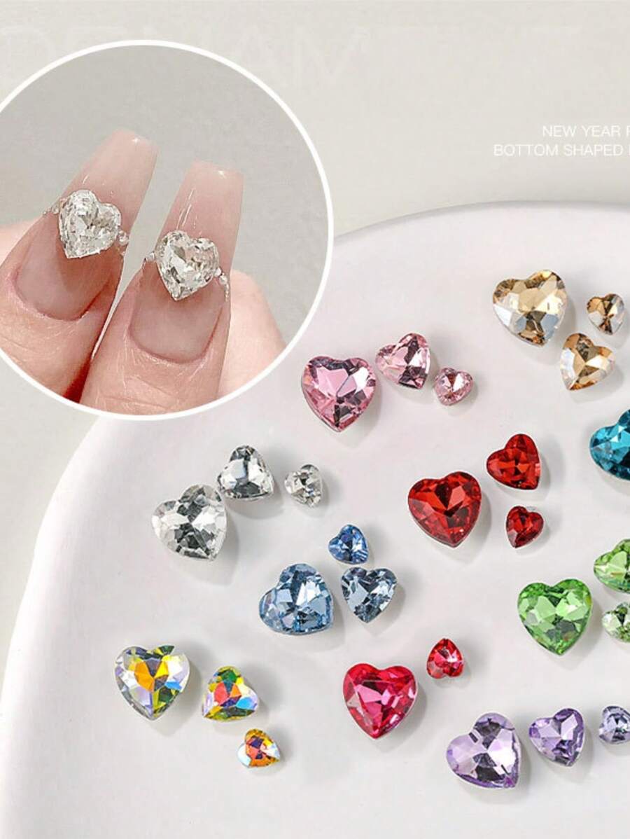 Bộ dụng cụ làm móng DIY hình trái tim nhọn đáy, đầy đủ các loại trang sức lấp lánh, kim cương hình trái tim màu sắc kỳ diệu. Móng tay và các vật dụng làm móng. - Nhiều màu - Xem 1