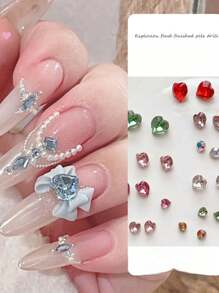 Bộ dụng cụ làm móng DIY hình trái tim nhọn đáy, đầy đủ các loại trang sức lấp lánh, kim cương hình trái tim màu sắc kỳ diệu. Móng tay và các vật dụng làm móng. - Nhiều màu - Xem 2