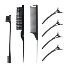 Hairstyle Comb Set - Edge Control Brush 3-Row Teasing Brush Mouse Tail Comb Clip For Edge Back Brush Sliding Combing - Female Stylist Beauty Accessories - Black - View 1