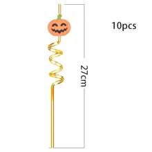 8/10 piezas Pajitas de plástico reutilizables para Halloween con diseños de calabaza, murciélago, telaraña y esqueleto, decoración para fiestas de cumpleaños y Halloween, para uso en exteriores y campamentos