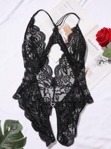 1pc European American Style Women Sexy Lace Lingerie Open Crotch Backless Bodysuits - Black - View 4