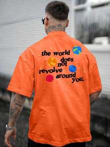 Men's T-Shirt Printed The World Does Note Revolve Around You 100% Cotton 30.1 Combed - trái cam - Xem 3