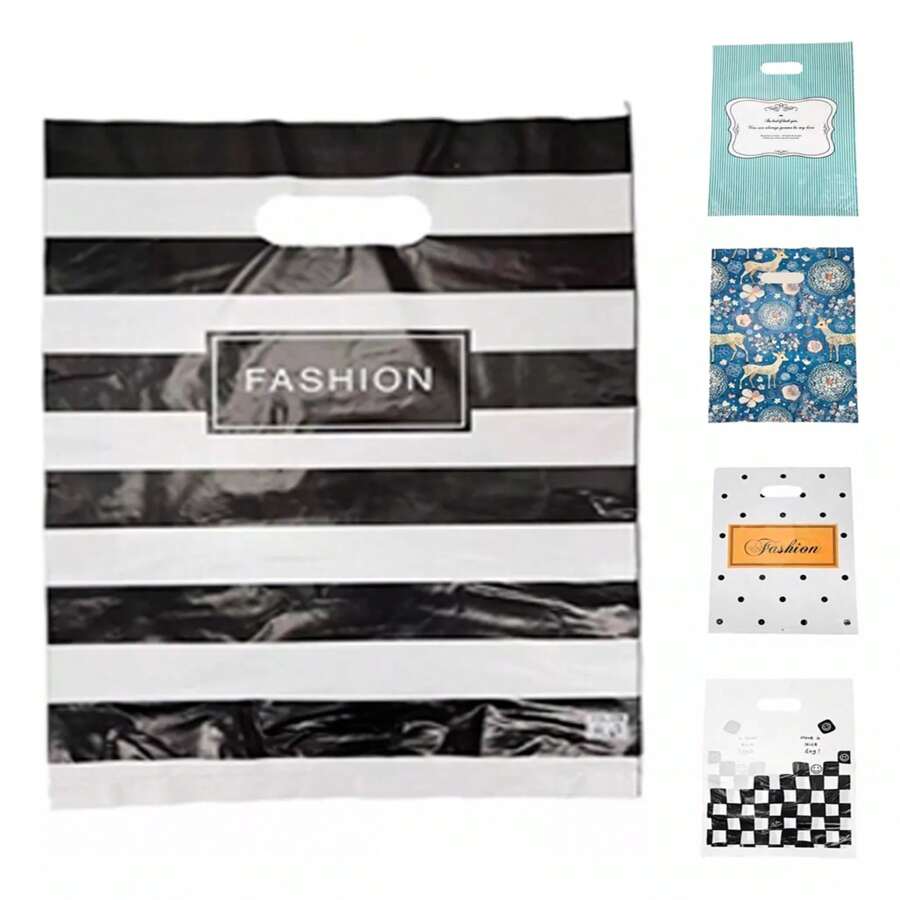 Vmingo 100 Bolsa Boutique Polipapel Decorada Regalo Diseño 25x35cm - Rayas Negras - Ver 1