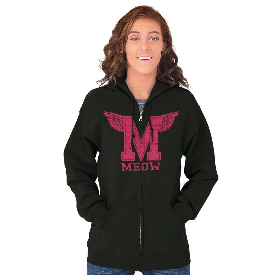 Meow Cute Crazy Cat Ladies University Zip Hoodie Sweatshirt Women