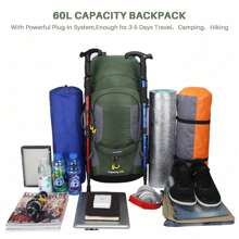 60L Waterproof Hiking Backpack For Men - MultiFunctional Travel Bag With Rain Cover, Adjustable Straps & Multiple Compartments, Perfect For Outdoor Adventures, Camping, And Dad Gifts - Green - View 5